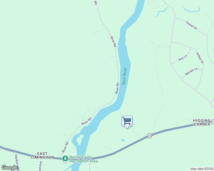 map of restaurants, bars, coffee shops, grocery stores, and more near 64 River Road in Limington