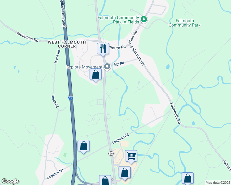 map of restaurants, bars, coffee shops, grocery stores, and more near 117 Gray Road in Falmouth