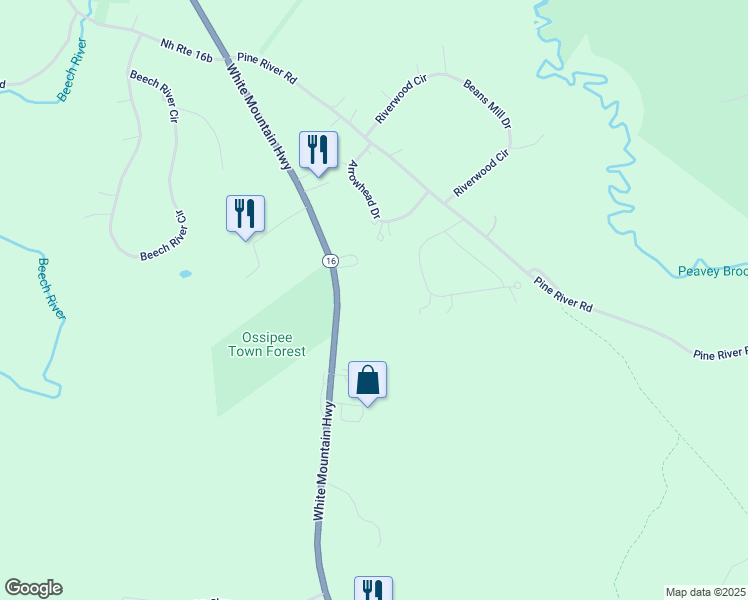 map of restaurants, bars, coffee shops, grocery stores, and more near 1250 New Hampshire 16 in Ossipee