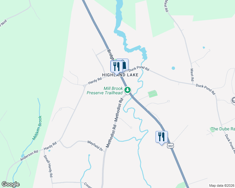 map of restaurants, bars, coffee shops, grocery stores, and more near 1446 Methodist Road in Westbrook