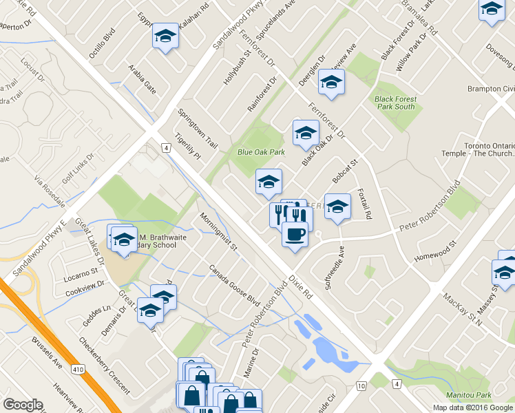map of restaurants, bars, coffee shops, grocery stores, and more near 153 Chipmunk Crescent in Brampton