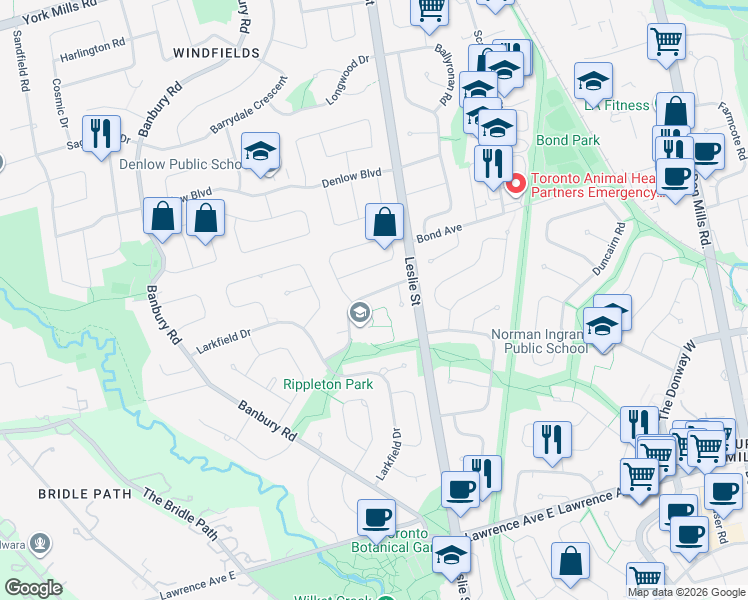 map of restaurants, bars, coffee shops, grocery stores, and more near in Toronto