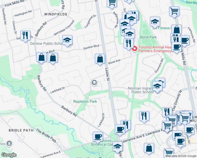 map of restaurants, bars, coffee shops, grocery stores, and more near in Toronto