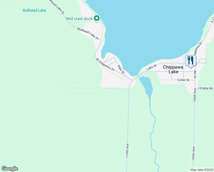 map of restaurants, bars, coffee shops, grocery stores, and more near 11130 19 Mile Road in Rodney