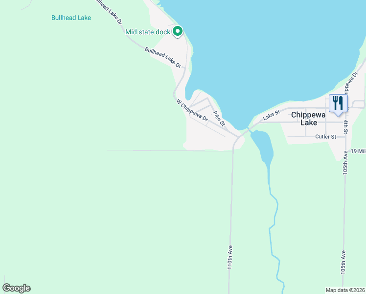 map of restaurants, bars, coffee shops, grocery stores, and more near 11206 19 Mile Road in Chippewa Lake