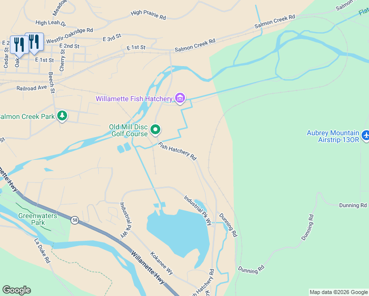 map of restaurants, bars, coffee shops, grocery stores, and more near 76217 Fish Hatchery Road in Oakridge
