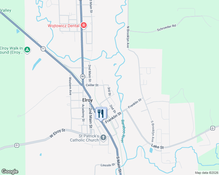 map of restaurants, bars, coffee shops, grocery stores, and more near 209 Juneau Street in Elroy