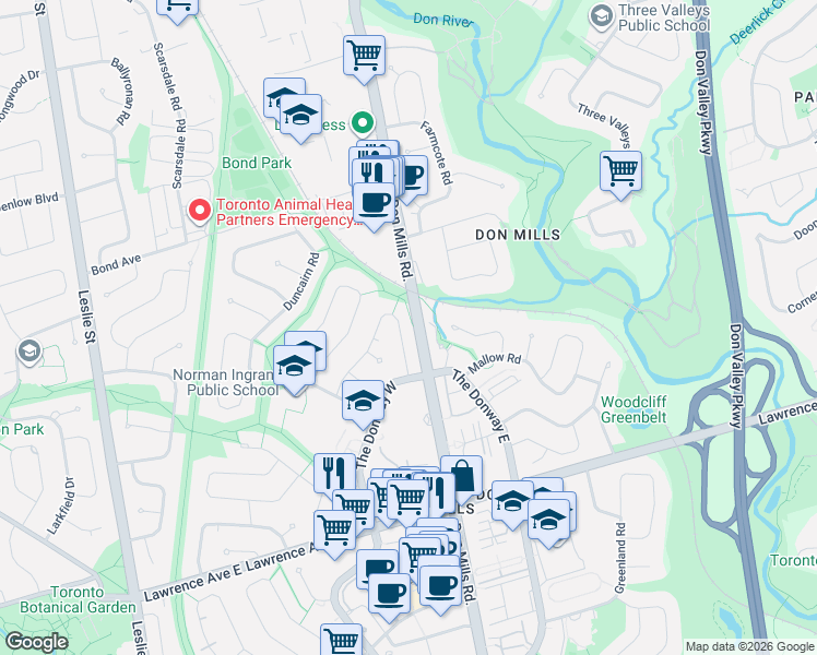 map of restaurants, bars, coffee shops, grocery stores, and more near in Toronto