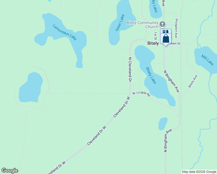 map of restaurants, bars, coffee shops, grocery stores, and more near 2715 West 13 Mile Road in Bitely