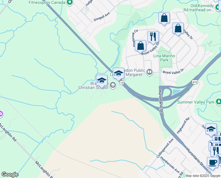 map of restaurants, bars, coffee shops, grocery stores, and more near 12480 Hutchinson Farm Lane in Caledon