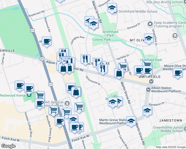 map of restaurants, bars, coffee shops, grocery stores, and more near in Toronto