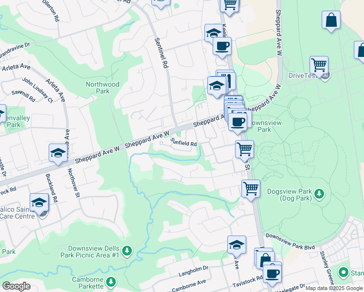 map of restaurants, bars, coffee shops, grocery stores, and more near in Toronto