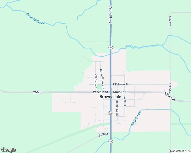 map of restaurants, bars, coffee shops, grocery stores, and more near 309 Northwest Cedar Street in Brownsdale