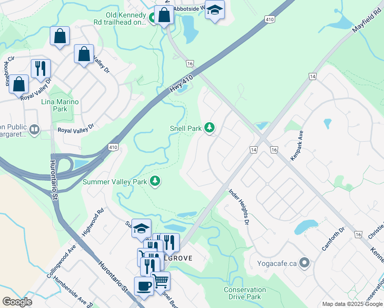 map of restaurants, bars, coffee shops, grocery stores, and more near 62 Gentle Fox Drive in Caledon