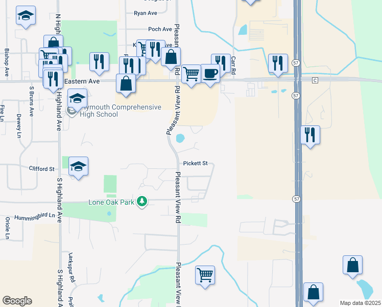 map of restaurants, bars, coffee shops, grocery stores, and more near 357 Pleasant View Road in Plymouth