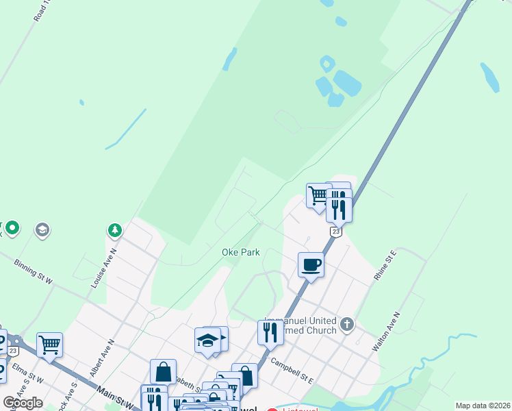 map of restaurants, bars, coffee shops, grocery stores, and more near Gilmer Crescent in Gowanstown