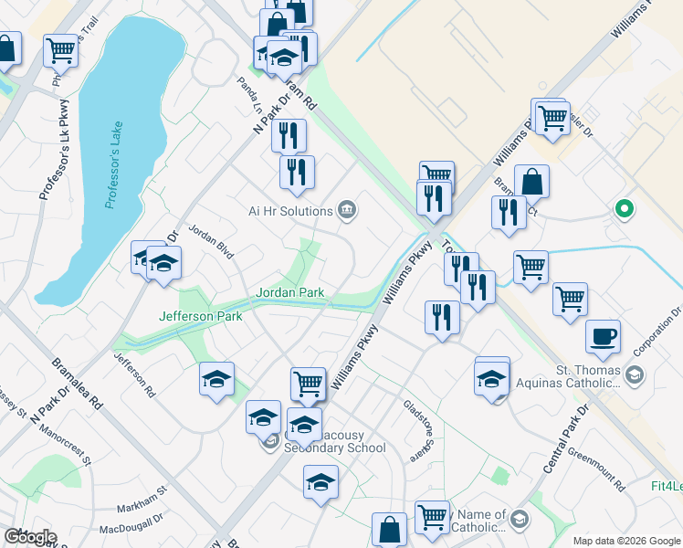 map of restaurants, bars, coffee shops, grocery stores, and more near in Brampton