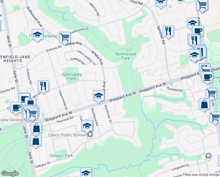 map of restaurants, bars, coffee shops, grocery stores, and more near 11 Arleta Avenue in Toronto