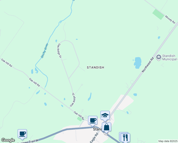 map of restaurants, bars, coffee shops, grocery stores, and more near 57 Oak Ridge Drive in Standish