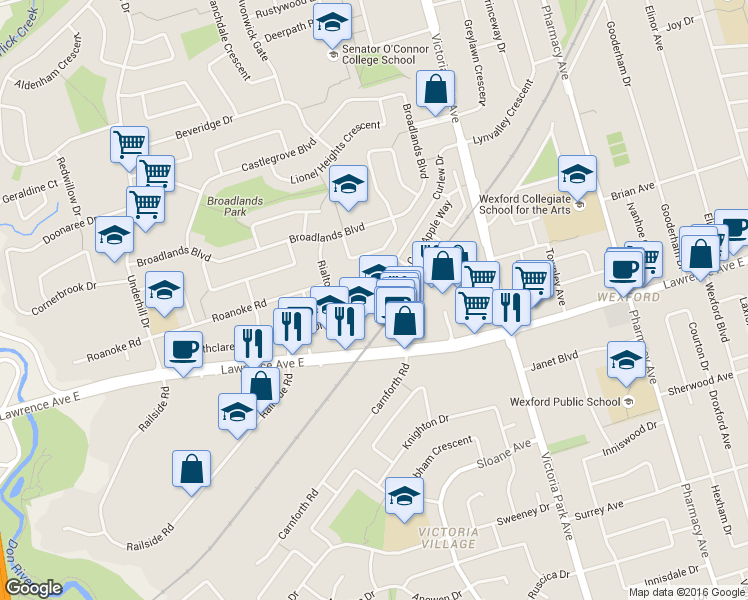 map of restaurants, bars, coffee shops, grocery stores, and more near in Toronto