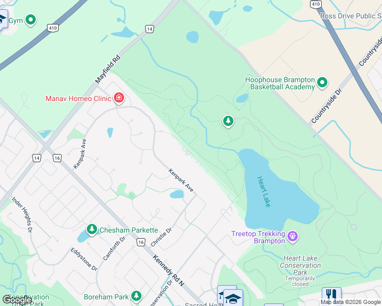 map of restaurants, bars, coffee shops, grocery stores, and more near 574 Conservation Drive in Brampton