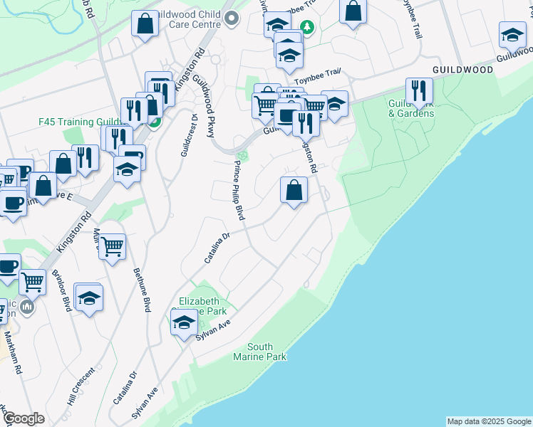map of restaurants, bars, coffee shops, grocery stores, and more near in Toronto