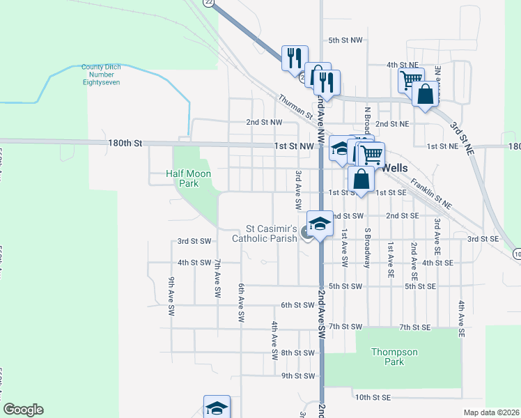 map of restaurants, bars, coffee shops, grocery stores, and more near in Wells