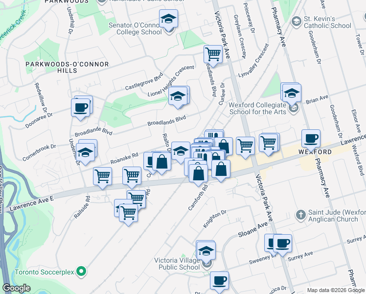 map of restaurants, bars, coffee shops, grocery stores, and more near in Toronto
