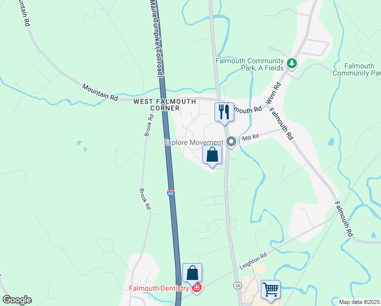 map of restaurants, bars, coffee shops, grocery stores, and more near 124 Gray Road in Falmouth