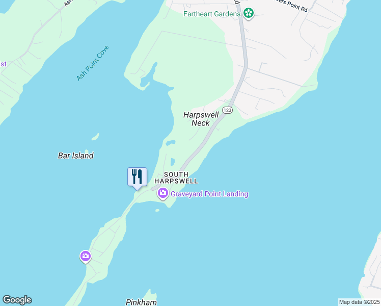 map of restaurants, bars, coffee shops, grocery stores, and more near 1843 Harpswell Neck Road in Harpswell