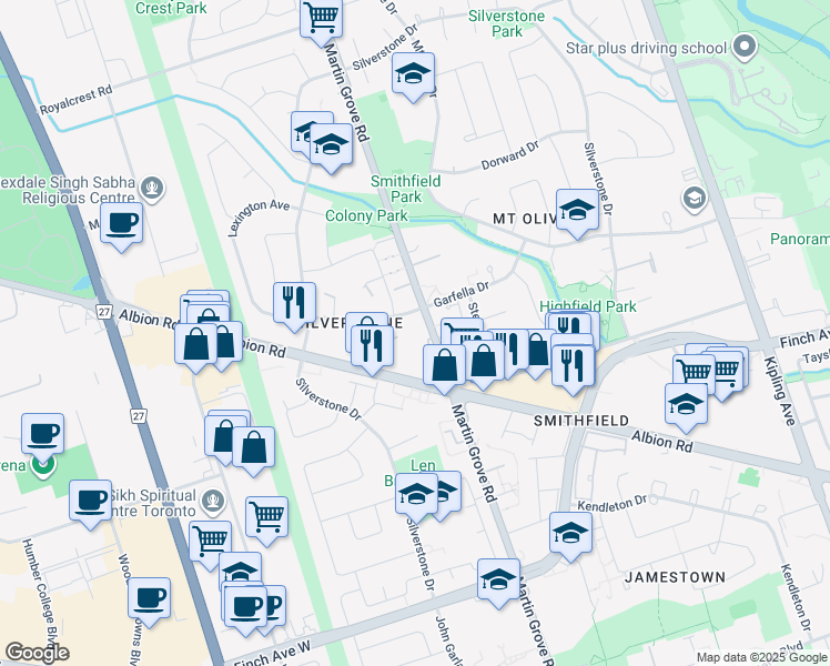 map of restaurants, bars, coffee shops, grocery stores, and more near in Toronto
