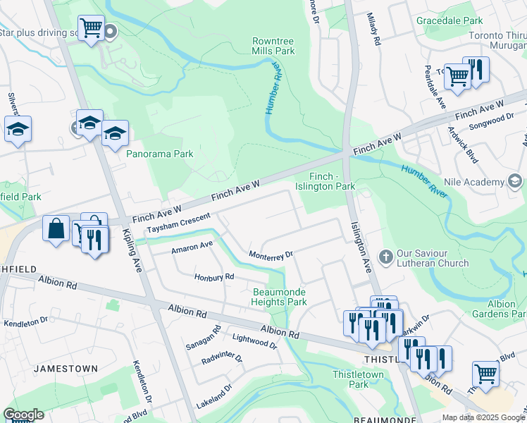 map of restaurants, bars, coffee shops, grocery stores, and more near in Toronto