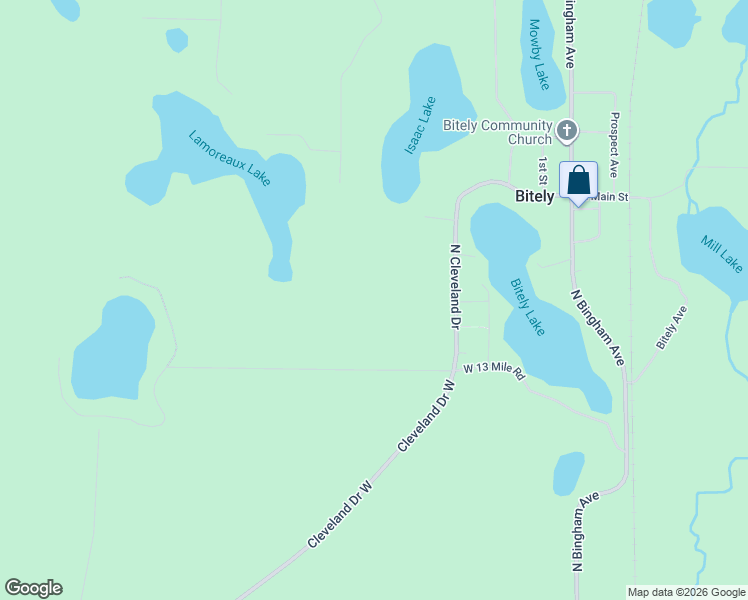 map of restaurants, bars, coffee shops, grocery stores, and more near 2715 West 13 Mile Road in Bitely