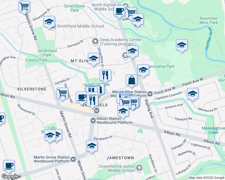 map of restaurants, bars, coffee shops, grocery stores, and more near 60 Stevenson Road in Toronto