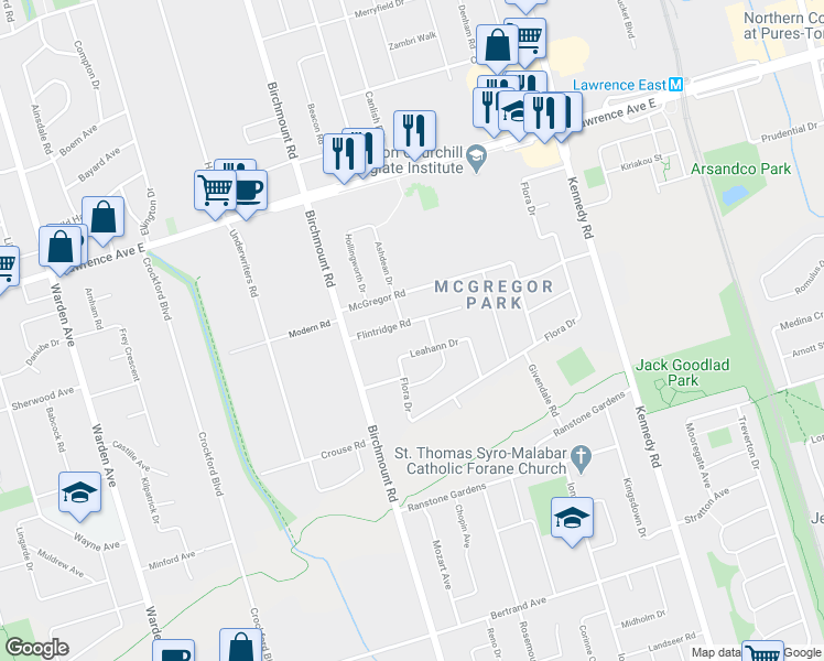 map of restaurants, bars, coffee shops, grocery stores, and more near in Toronto