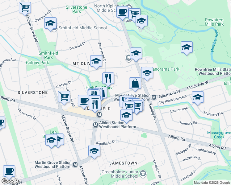 map of restaurants, bars, coffee shops, grocery stores, and more near in Toronto