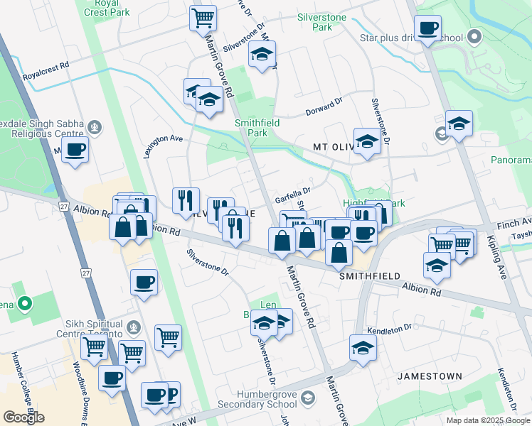 map of restaurants, bars, coffee shops, grocery stores, and more near in Toronto