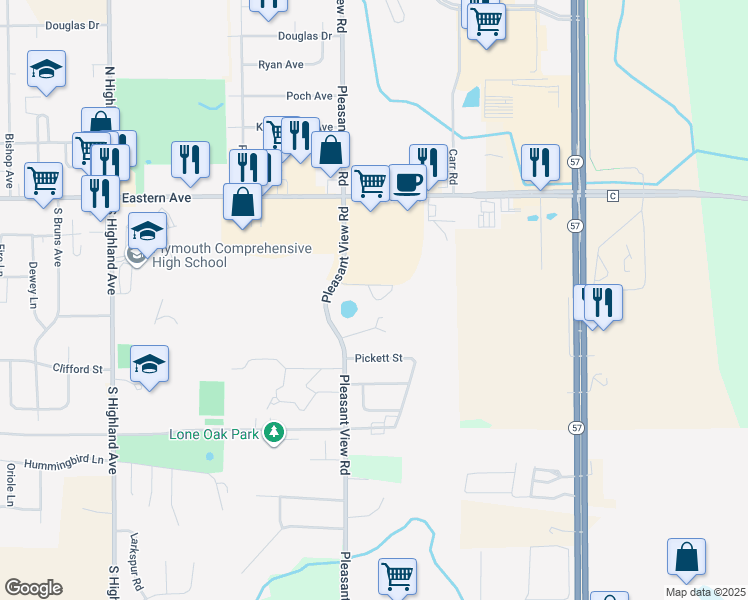 map of restaurants, bars, coffee shops, grocery stores, and more near 223 Pleasant View Road in Plymouth