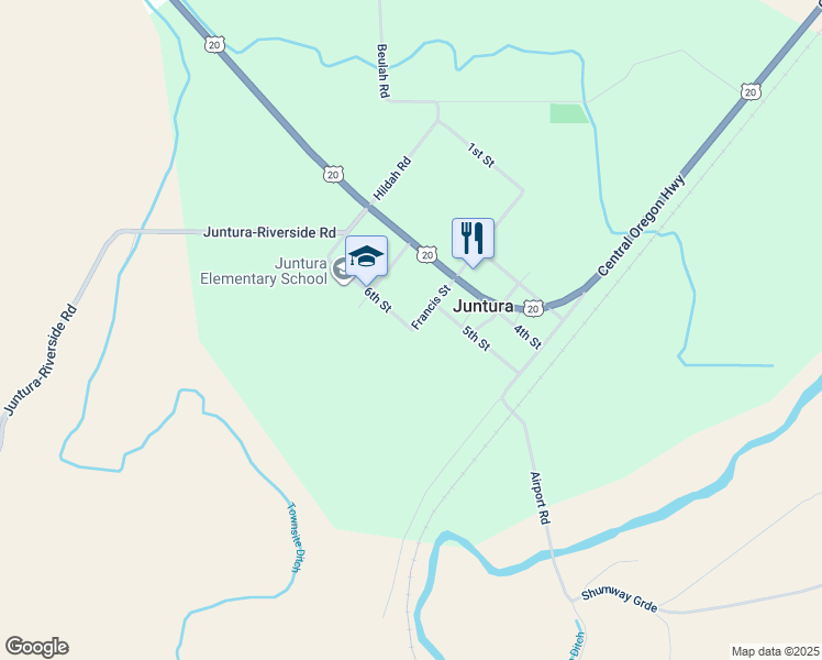map of restaurants, bars, coffee shops, grocery stores, and more near 5855 6th Street in Juntura