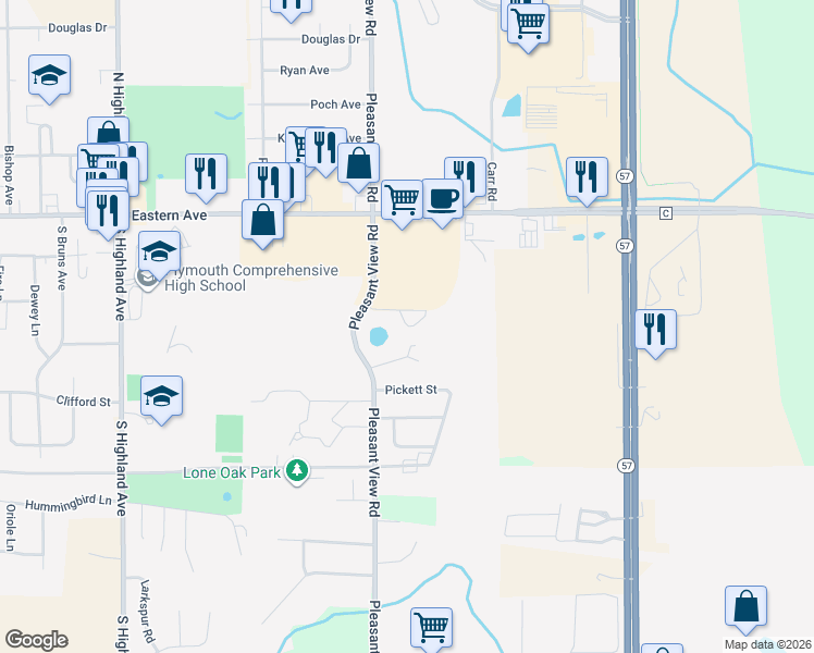 map of restaurants, bars, coffee shops, grocery stores, and more near 221 Pleasant View Road in Plymouth