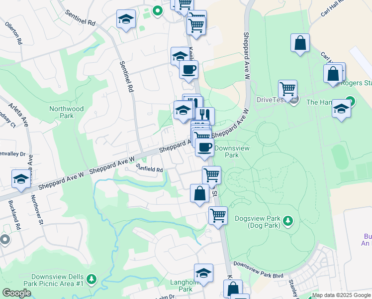 map of restaurants, bars, coffee shops, grocery stores, and more near in Toronto
