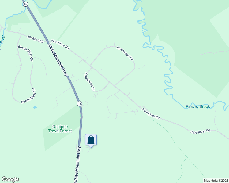 map of restaurants, bars, coffee shops, grocery stores, and more near 2 Barrington Circle in Ossipee