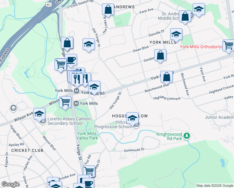 map of restaurants, bars, coffee shops, grocery stores, and more near 48 Old Yonge Street in Toronto
