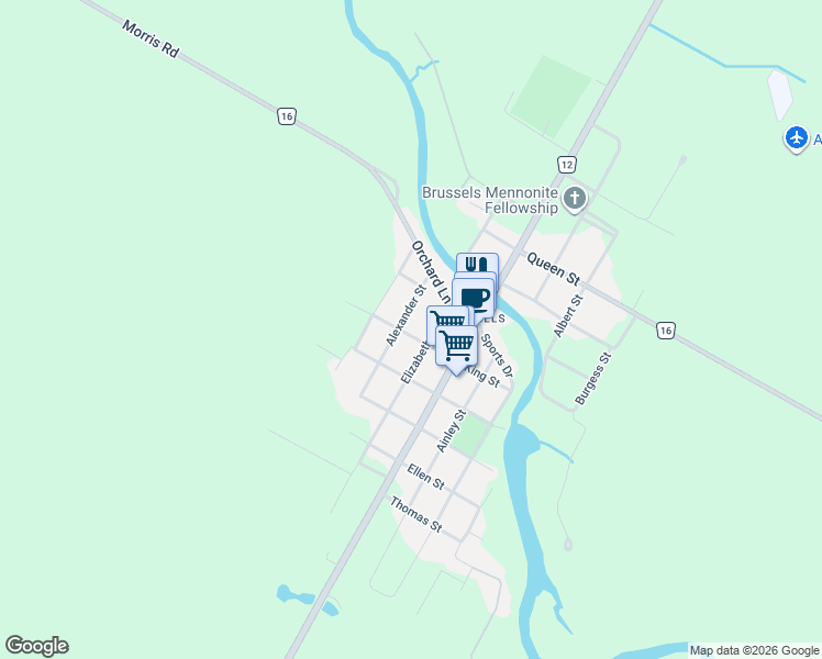 map of restaurants, bars, coffee shops, grocery stores, and more near 27 King Street in Huron County