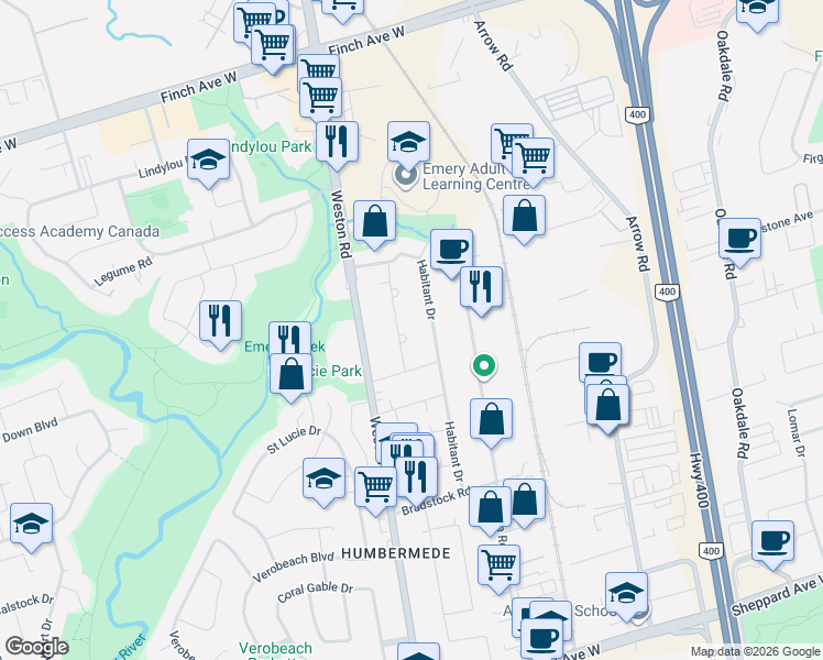 map of restaurants, bars, coffee shops, grocery stores, and more near in Toronto