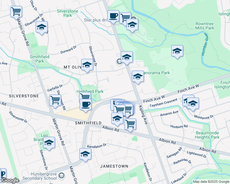 map of restaurants, bars, coffee shops, grocery stores, and more near 40 Stevenson Road in Toronto