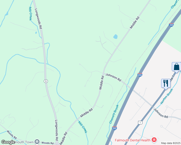map of restaurants, bars, coffee shops, grocery stores, and more near 3 Chandler Drive in Falmouth