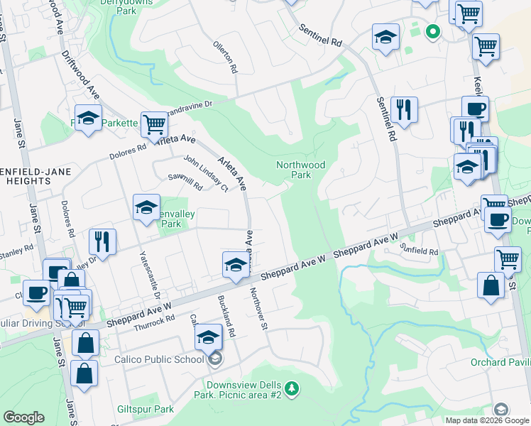 map of restaurants, bars, coffee shops, grocery stores, and more near in Toronto