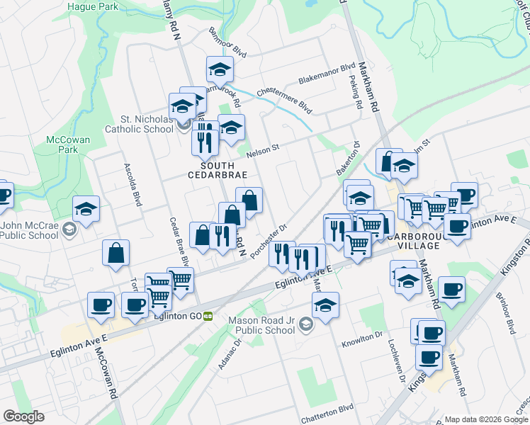 map of restaurants, bars, coffee shops, grocery stores, and more near in Toronto