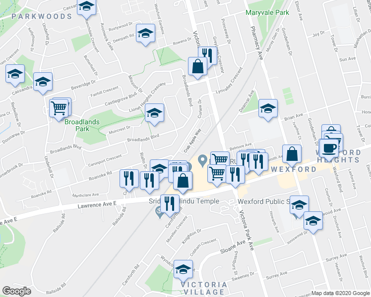 map of restaurants, bars, coffee shops, grocery stores, and more near in Toronto